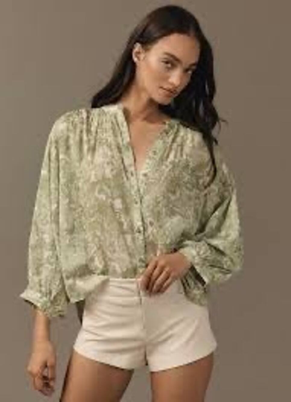 Anthropologie Pilcro S Sydney Batwing Button Up Popover Botanical Whimsical Top